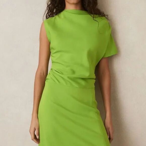 Reiss Frey Asymetrical Lime Green Dress Size 8 - Picture 2 of 14